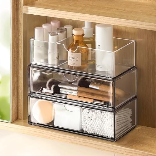 PAVSTINE Medicine Cabinet Organizer 3 Pack, with 2 Pull-Out Drawers