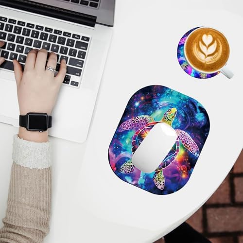 Small Mouse Pad，Mini Mouse Pad 6 x 7 Inch，for Laptop Keyboard Tray Wireless Mouse Home Office Travel，with Non-Slip Rubber Base, Waterproof Mouse Mat，Sea Turtle
