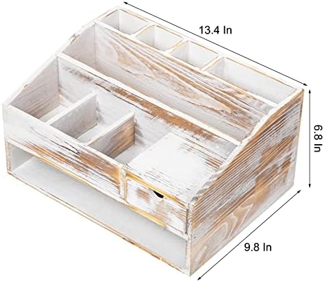 Wood Desk Drawer Organizers with File Organizer Pen holder Office Decor combo Organization Home Can Arrange calculators scissors pens note papers, etc. (washed white)