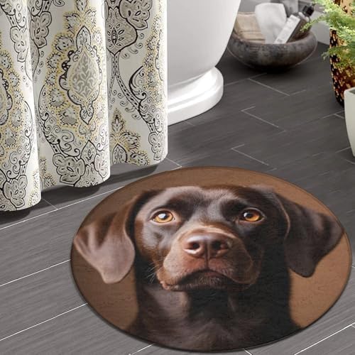 Soft Round Yoga Carpet, Large Home Decor Mat, Non Slip Machine Washable Kitchen Office Circle Rug Chocolate Lab Brown Labrador Dog Print