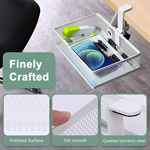 ROSYLINE Under Desk Storage Basket Hanging Drawer Tray, Clamp On Organizer