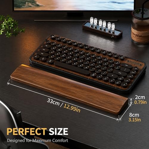Walnut Wood Keyboard Wrist Rest for Mechanical Keyboard, 104 Keys 17.3 Inch Wooden Wrist Rest with 6° Ergonomic Slope, 20mm Thick Palm Rest, Non-Slip Base for Office and Gaming Setup (13"-75 Keys)
