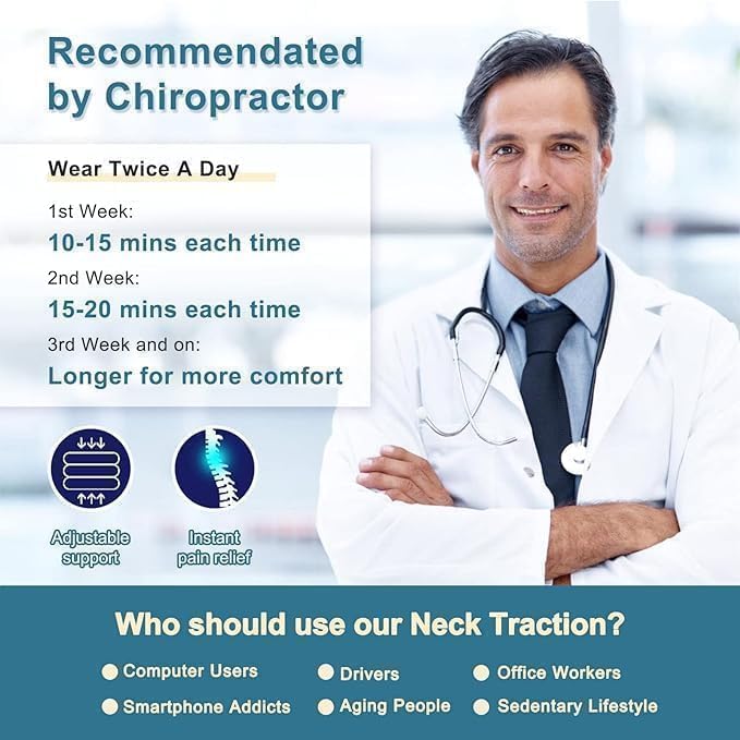 Neck Stretcher, Neck Traction Device, Cervical Traction Device for Neck Pain Relief, Neck Brace Adjustable Inflatable Neck Stretcher, Neck Decompression Devices Home Use (Dark Blue)