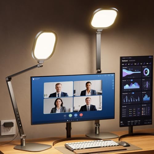 LitONES 2 Packs Desk Lamp for Home Office Zoom Video Calls-Black