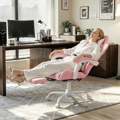 Gaming Chair, Racing Style Computer Gamer Chair, Pink/White