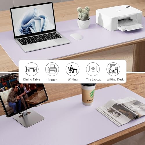 Aothia Faux Leather Desk Mat - Non-Slip PU Leather Desk Blotter, Waterproof Writing Surface, Large Desk Pad for Office & Home (Soft Lavender, 55" x 24")