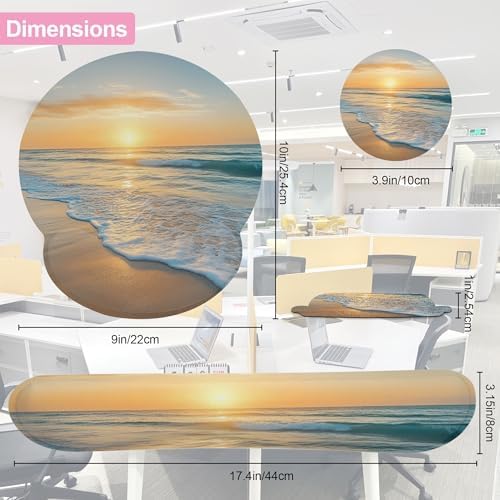 Beach Sunset Keyboard Wrist Rest Pad and Mouse Pad Wrist Support Set,3-in-1 Ergonomic Mouse Pad with Non-Slip Rubber Base for Home Office Game Computers Desk,