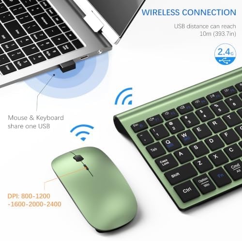Wireless Keyboard and Mouse Ultra Slim Combo with Dual System - Green Black