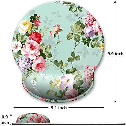 Ergonomic Mouse Pad with Wrist Support, Floral Memory Foam Wrist Rest Mouse Pads, Cute Computer Laptop Office Accessories Decor, Pain Relief Mousepad for Gaming Work Women Girls, Green Flower