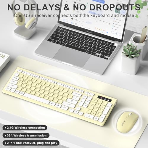 Wireless Keyboard and Mouse Combo Silent for Office and Home(Canary Yellow)