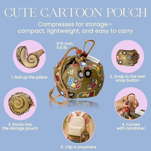 SKYTRAX® Certified Kids Safe Memory Foam Travel Neck Pillows for Kids and Toddlers, Cute Cartoon Design, Car Seat & Airplane Head Neck Support, Adjustable Snap Buttons, Washable Soft Cover (Racecar)