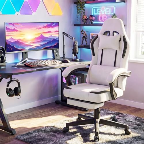 GIANTEX Gaming Chair, Ergonomic Video Game Chair w/Footrest, Lumbar Support, Headrest, Reclining Backrest & Linkage Armrests, Height Adjustable 360° Swivel Computer Desk Chair for Home Office (Grey)
