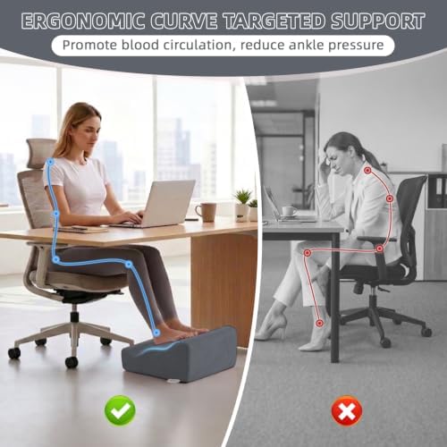 Foot Rest Ergonomic Pillow for Under Desk at Work & Handle Gray