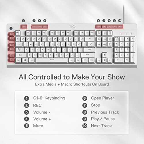 Redragon K512 RGB Membrane Gaming Keyboard, 6 Macro Keys & Easy Media Wheel