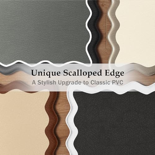 Arenarug Scalloped Kitchen Mats for Floor, Black Gray Kitchen Rugs Set of 2