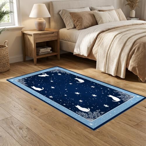 5'x7' Midnight Blue Cat Starry Design Ultra-Soft Area Rug