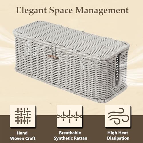 Cable Management Box, Cord Organizer with Lid & Cable Ties - Gray, M