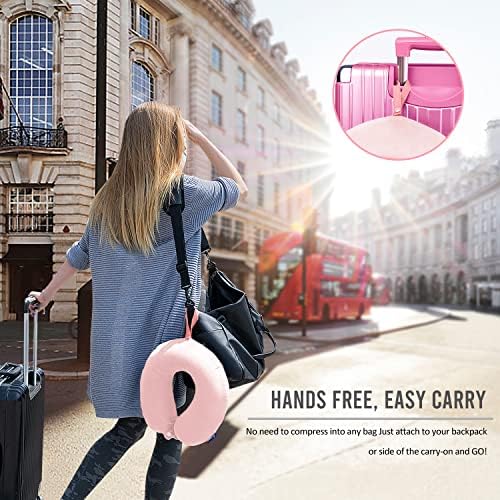 Fabuday Memory Foam Neck Pillows for Travel - Airplane Pillows for Sleeping with Attachable Snap Strap Soft Washable Cover, Flight Pillow for Traveling, Car, Office, Provide Head Neck Support Pink