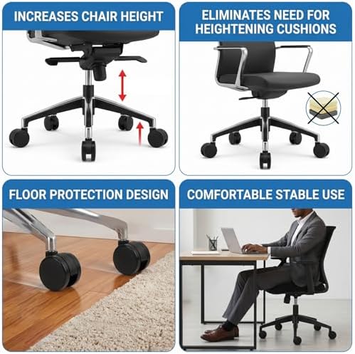 6 Pcs 4'' Extra Large Chair Wheels, Heavy Duty Office Twin Chair Casters Replacement 7/16 x 7/8 Grip Ring for Furniture Hardwood Floor Computer Desks