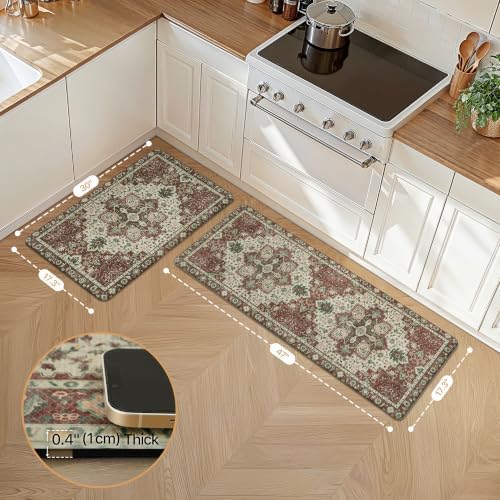 GENIMO Christmas Kitchen Mats for Floor, Anti Fatigue Mats 2PCS,Red
