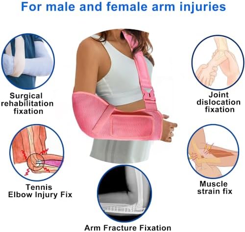 VISKONDA Arm Sling Shoulder Immobilizer-Rotator Cuff Support Brace-Comfortable Medical Sling for Shoulder Injury,Left and Right Arm,Men and Women,for Broken,Dislocated,Fracture,Strain(Pink,Small)