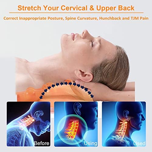 Cervical Traction Device Pillow Neck Stretcher Equipment for TMJ Neck Pain Relief Neck and Shoulder Relaxer with Upper Back Massage Cervical Spine Alignment Chiropractic Pillow