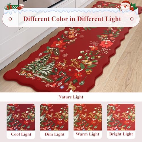 KIMODE Anti Fatigue Kitchen Mats for Floor, Christmas Decor Kitchen Rugs Sets of 2, Cushioned Kitchen Floor Mats Non Slip, Red Rugs for Kitchen Floor Christmas Decorations Laundry Desk 17"x47"+17"x29"