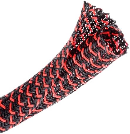 Cable Management Sleeve, Split Design, 25FT - 1/2 Inch, Black/Red