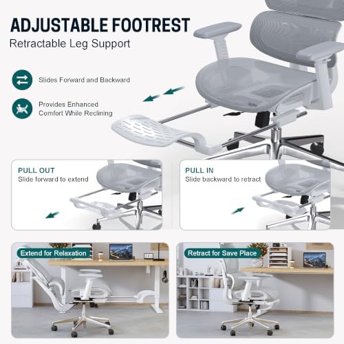 ATORPOK Ergonomic Reclining Office Chair with Footrest, Gray