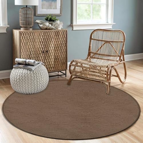 Machine Washable Modern Round Area Rug, Room Sofa Yoga Soft Round Carpet, Home Decor Non Slip Kitchen Office Circle Rug Brown, 24inch