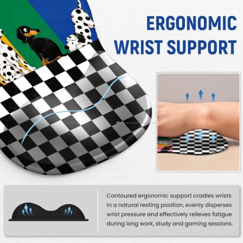 Ergonomic Mouse Pad with Wrist Rest, Gel Wrist Support, Checker Dog