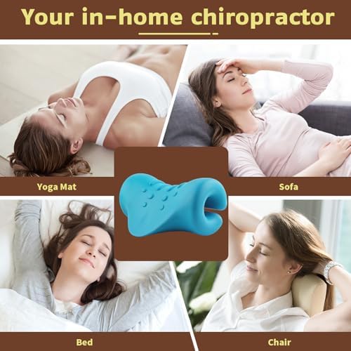 Neck and Shoulder Relaxer, Neck Stretcher, Cervical Traction Device for TMJ Pain Relief and Cervical Spine Alignment, Chiropractic Pillow (Light Blue)