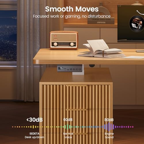 SEDETA Electric Standing Desk with 6 Drawers, 55" Adjustable Stand up Desk with Storage, Fluted Computer Desks with Power Outlets for Home Office, Oak