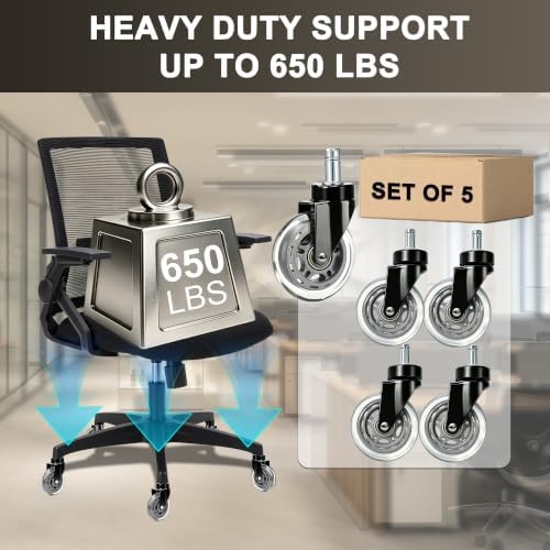 Rubber Caster Wheels Set of 5 – Replacement for Office Chairs