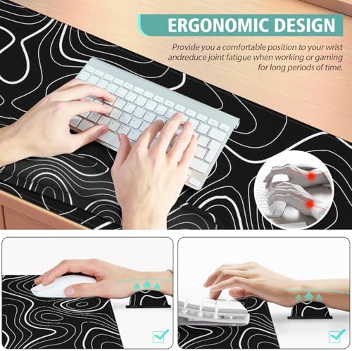 4 in 1 Large Mouse Pad,Keyboard Wrist Rest Set,Desk Mat with Stitched Edges Thicken Desk Pad,Wrist Support for Keyboard and Mouse,Desk Mat for Home Office Game(Black Marble)