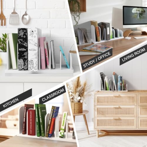 Cook Book Organizer, 6 Sections, Recipe Book Holder Rack, Tabletop Stand for Convenient Cookbook Storage, Vertical Cook Book Stand Kitchen, Binder Holder for Desk & Countertop (White)