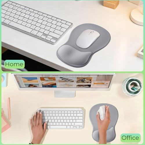 Gel Wrist Rest Mouse Pad, Ergonomic Mousepad with Wrist Support, Relieve Wrist Pain, Gaming Mousepad with Concave Design Cushion & Non-Slip PU Base, for Home Office Laptop Computer, Gray