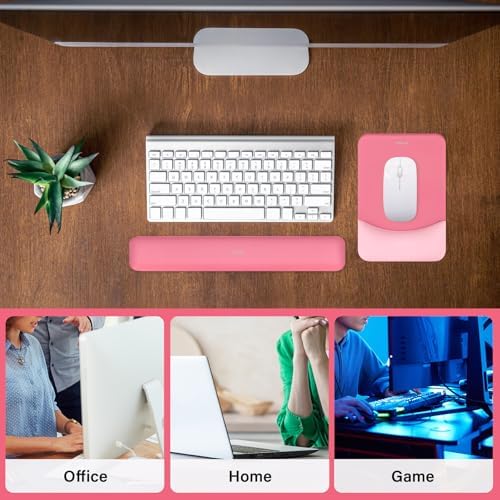 MOSISO Wrist Rest Support Mouse Pad & Keyboard Set, Melon Pink
