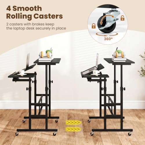 GIANTEX Mobile Standing Desk, Adjustable Rolling Computer Desk, Black