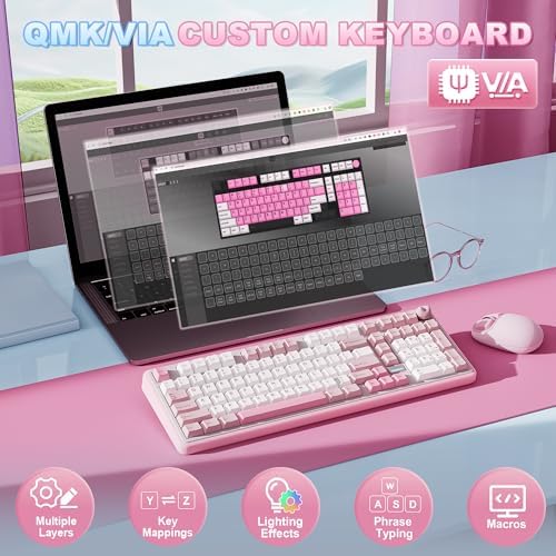 YUNZII B98 PRO 96% Wireless Mechanical Keyboard(Pink, Candy Switch)