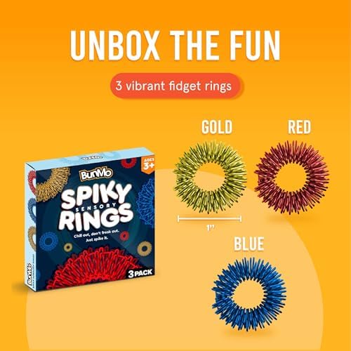 BunMo Spiky Sensory Rings 3pk – Fidget Rings for Adults – Sensory Stimulation & Finger Comfort – Acupressure Rings – Durable & Portable Pain Stim Fidget