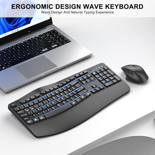 Wireless Keyboard and Mouse Combo, 2.4G Ergonomic Wave Keys(Graphite)