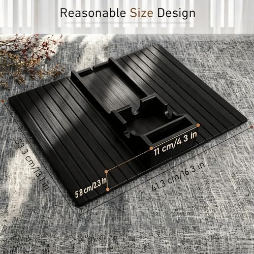 Yoshiky Black Bamboo Couch Armrest Table, Couch Arm Tray with Removable Couch Cup Holder, 2 in 1 Design Foldable Anti-Slip Bamboo Couch Tray and Sofa Cup Holder for Drink