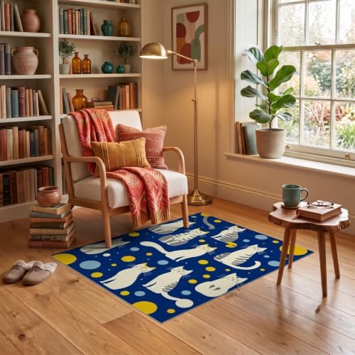3'x5' Blue Yellow Cat Symphony with Golden Ultra-Soft Throw Mat