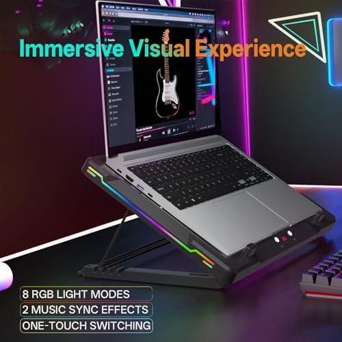 DEPGI Movable RGB Laptop Cooler with 5.5" Sliding Fan, Ergonomic Cooling Stand with 8 Light Modes for 14-17.3 Inch Gaming Laptops