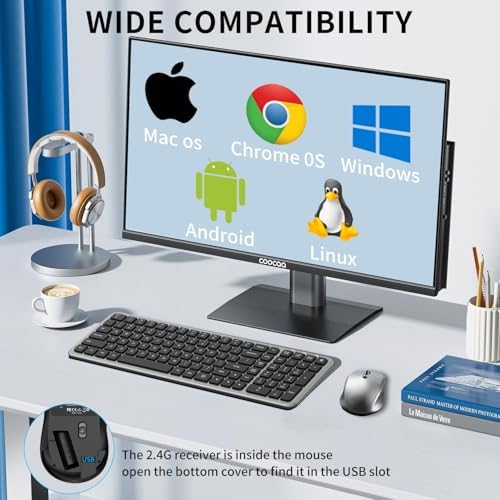 Wireless Keyboard and Mouse, Ultra-Thin Compact Full-Size Keyboard with Numeric Keypad, Calculator Button, USB Receiver, 3-Speed Adjustable DPI, Quiet Click Computer Mice for Laptop PC Windows Mac
