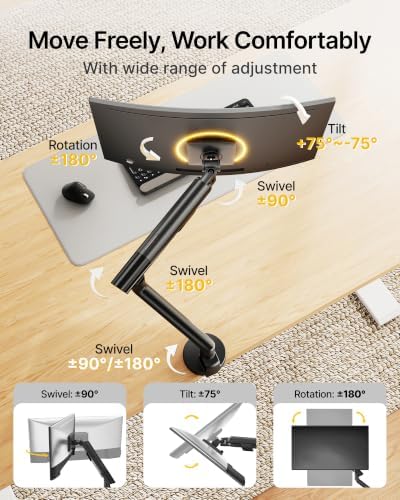 monTEK Aluminum Monitor Arm for 17-40" Screens, 26.4 lbs, Black