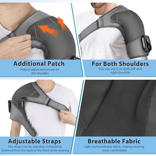 Shoulder Heating Pad with Massage for Rotator Cuff Cordless, Shoulder Massager for Pain Relief Deep Tissue, Heated Shoulder Wrap Brace for Men Women Frozen Shoulder