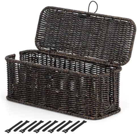 Cable Management Box, Cord Organizer with Lid & Cable Ties - Black, M