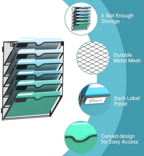 6-Tier Wall File Organizer, Hanging File Holder, Wall Mounted Mail Sorter